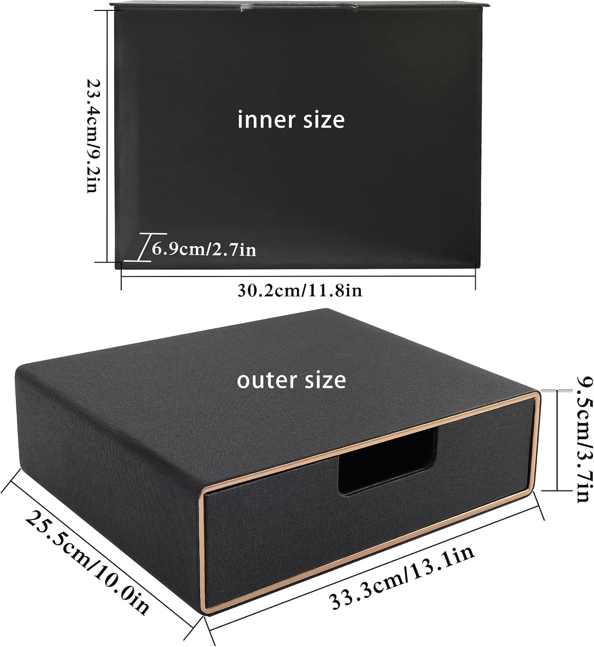 Fashion Multicolor Collocation Leather Desk Organizer File Cabinet Executive Office Supplies Desktop Filing A4 Contract Document Stackable Storage Box with 3 Drawers (Black)