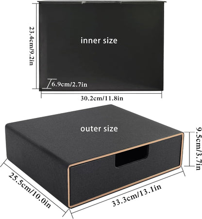 Fashion Multicolor Collocation Leather Desk Organizer File Cabinet Executive Office Supplies Desktop Filing A4 Contract Document Stackable Storage Box with 3 Drawers (Black)