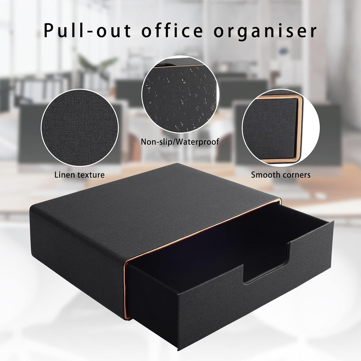 Fashion Multicolor Collocation Leather Desk Organizer File Cabinet Executive Office Supplies Desktop Filing A4 Contract Document Stackable Storage Box with 3 Drawers (Black)