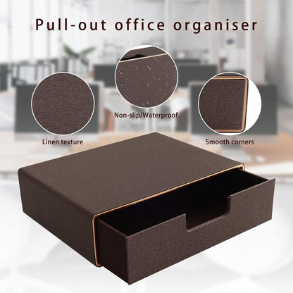 Fashion Multicolor Collocation Leather Desk Organizer File Cabinet Executive Office Supplies Desktop Filing A4 Contract Document Stackable Storage Box with 3 Drawers (Black)
