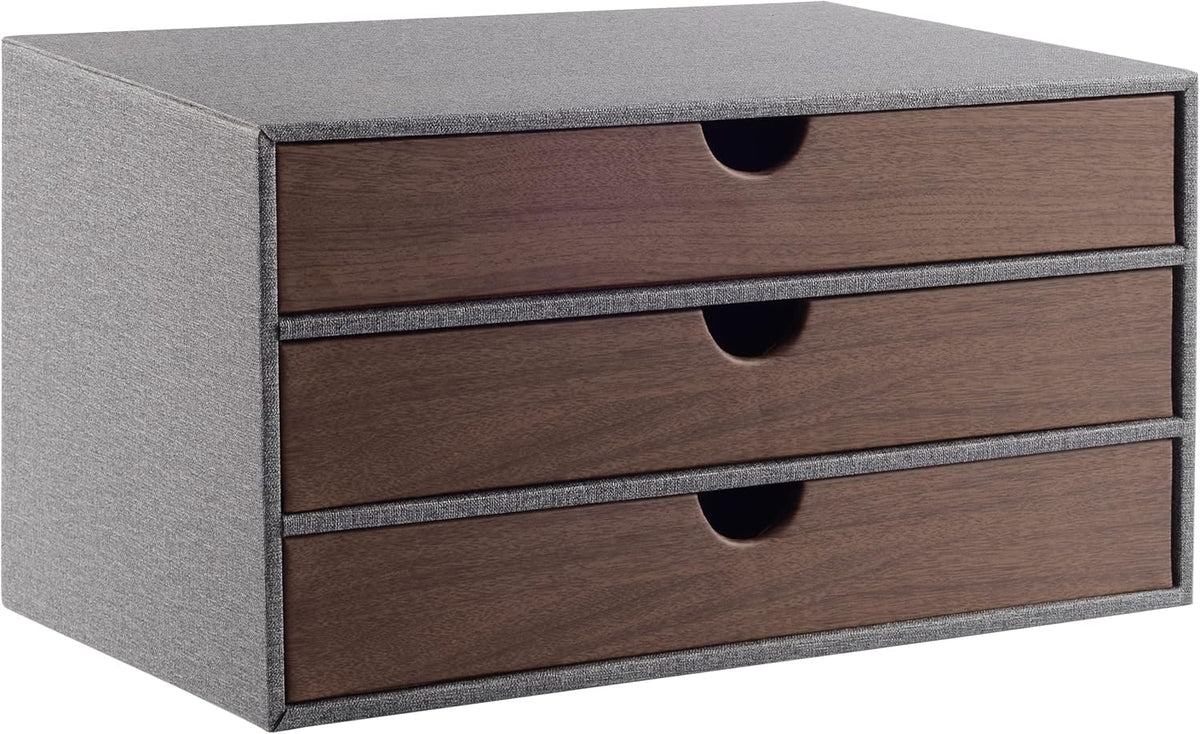 Fashion Multicolor Collocation Leather Desk Organizer File Cabinet Executive Office Supplies Desktop Filing A4 Contract Document Stackable Storage Box with 3 Drawers (Black)