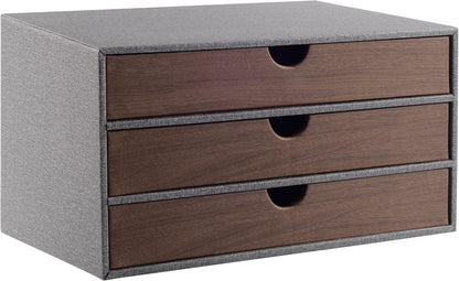 Fashion Multicolor Collocation Leather Desk Organizer File Cabinet Executive Office Supplies Desktop Filing A4 Contract Document Stackable Storage Box with 3 Drawers (Black)