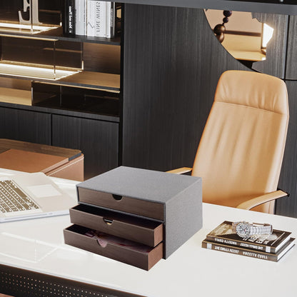 Fashion Multicolor Collocation Leather Desk Organizer File Cabinet Executive Office Supplies Desktop Filing A4 Contract Document Stackable Storage Box with 3 Drawers (Black)