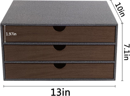 Fashion Multicolor Collocation Leather Desk Organizer File Cabinet Executive Office Supplies Desktop Filing A4 Contract Document Stackable Storage Box with 3 Drawers (Black)