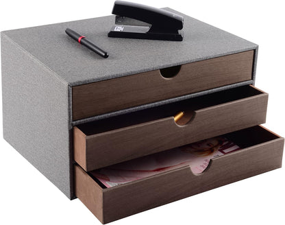 Fashion Multicolor Collocation Leather Desk Organizer File Cabinet Executive Office Supplies Desktop Filing A4 Contract Document Stackable Storage Box with 3 Drawers (Black)