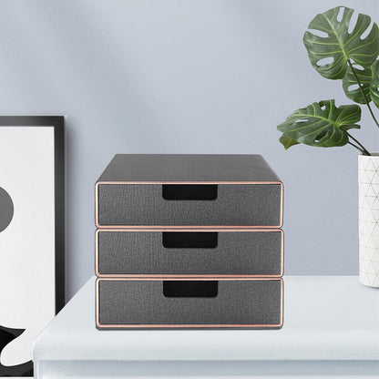 Fashion Multicolor Collocation Leather Desk Organizer File Cabinet Executive Office Supplies Desktop Filing A4 Contract Document Stackable Storage Box with 3 Drawers (Black)