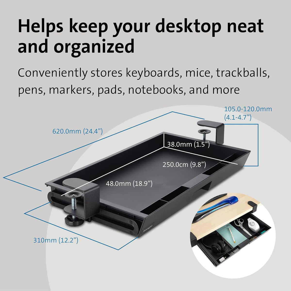 Clamp-On Storage Drawer, Under Desk Storage Drawer & Damage-Free Installation (K52175WW)