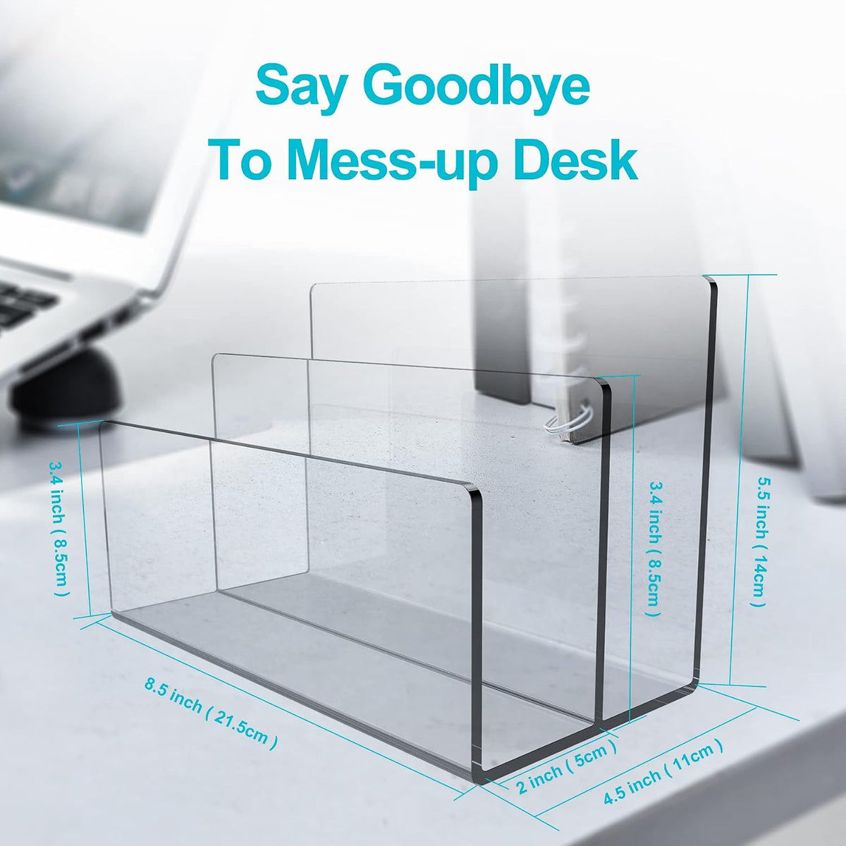 Boloyo Acrylic File Holder, 2 Sections Clear File Organizer Mail Letter Sorter Desktop Folder Holder for Home Office School Envelope Bill Filling Paper Document