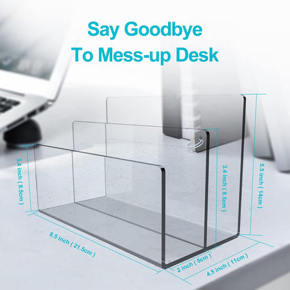 Boloyo Acrylic File Holder, 2 Sections Clear File Organizer Mail Letter Sorter Desktop Folder Holder for Home Office School Envelope Bill Filling Paper Document