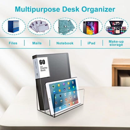 Boloyo Acrylic File Holder, 2 Sections Clear File Organizer Mail Letter Sorter Desktop Folder Holder for Home Office School Envelope Bill Filling Paper Document