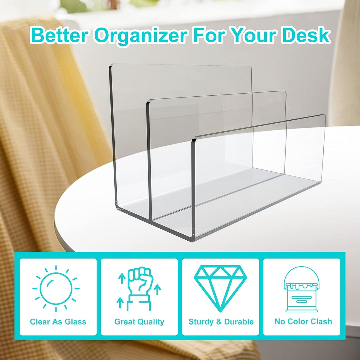 Boloyo Acrylic File Holder, 2 Sections Clear File Organizer Mail Letter Sorter Desktop Folder Holder for Home Office School Envelope Bill Filling Paper Document