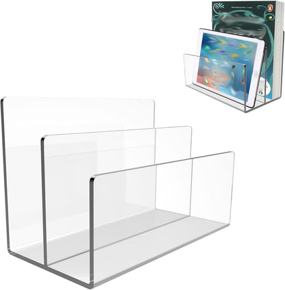 Boloyo Acrylic File Holder, 2 Sections Clear File Organizer Mail Letter Sorter Desktop Folder Holder for Home Office School Envelope Bill Filling Paper Document