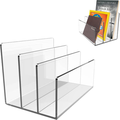 Boloyo Acrylic File Holder, 2 Sections Clear File Organizer Mail Letter Sorter Desktop Folder Holder for Home Office School Envelope Bill Filling Paper Document