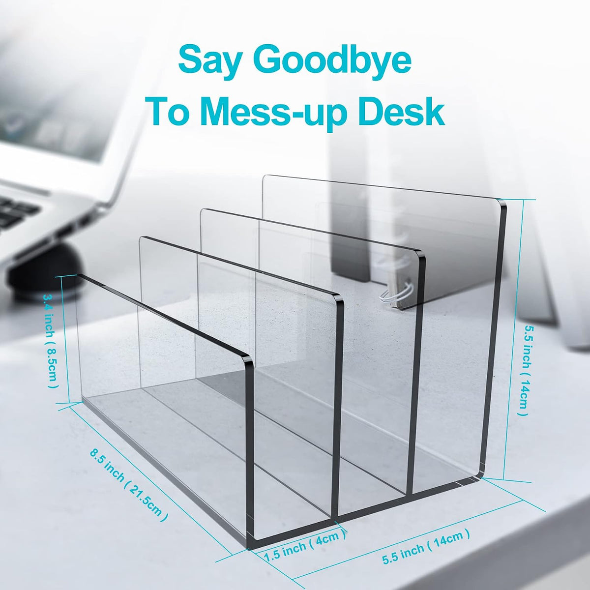 Boloyo Acrylic File Holder, 2 Sections Clear File Organizer Mail Letter Sorter Desktop Folder Holder for Home Office School Envelope Bill Filling Paper Document