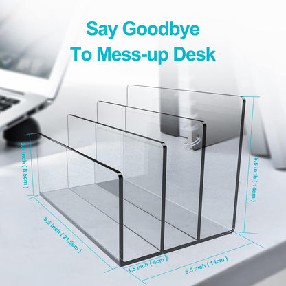Boloyo Acrylic File Holder, 2 Sections Clear File Organizer Mail Letter Sorter Desktop Folder Holder for Home Office School Envelope Bill Filling Paper Document