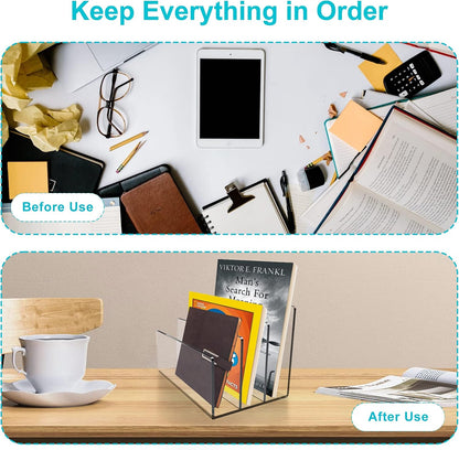 Boloyo Acrylic File Holder, 2 Sections Clear File Organizer Mail Letter Sorter Desktop Folder Holder for Home Office School Envelope Bill Filling Paper Document
