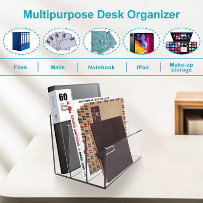 Boloyo Acrylic File Holder, 2 Sections Clear File Organizer Mail Letter Sorter Desktop Folder Holder for Home Office School Envelope Bill Filling Paper Document