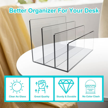 Boloyo Acrylic File Holder, 2 Sections Clear File Organizer Mail Letter Sorter Desktop Folder Holder for Home Office School Envelope Bill Filling Paper Document