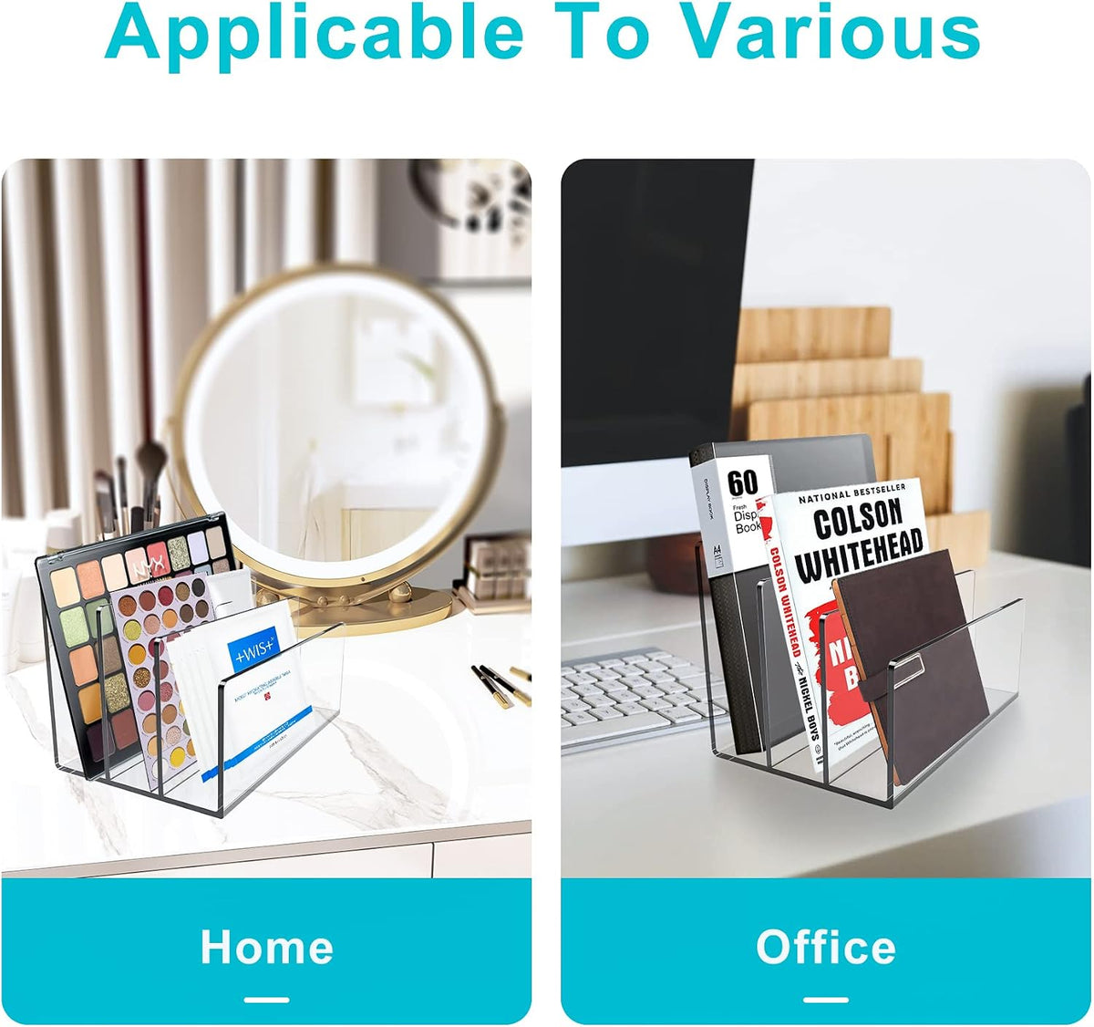 Boloyo Acrylic File Holder, 2 Sections Clear File Organizer Mail Letter Sorter Desktop Folder Holder for Home Office School Envelope Bill Filling Paper Document