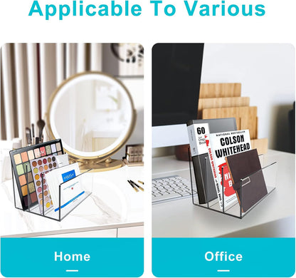 Boloyo Acrylic File Holder, 2 Sections Clear File Organizer Mail Letter Sorter Desktop Folder Holder for Home Office School Envelope Bill Filling Paper Document