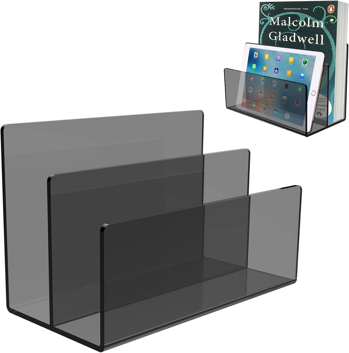 Boloyo Acrylic File Holder, 2 Sections Clear File Organizer Mail Letter Sorter Desktop Folder Holder for Home Office School Envelope Bill Filling Paper Document