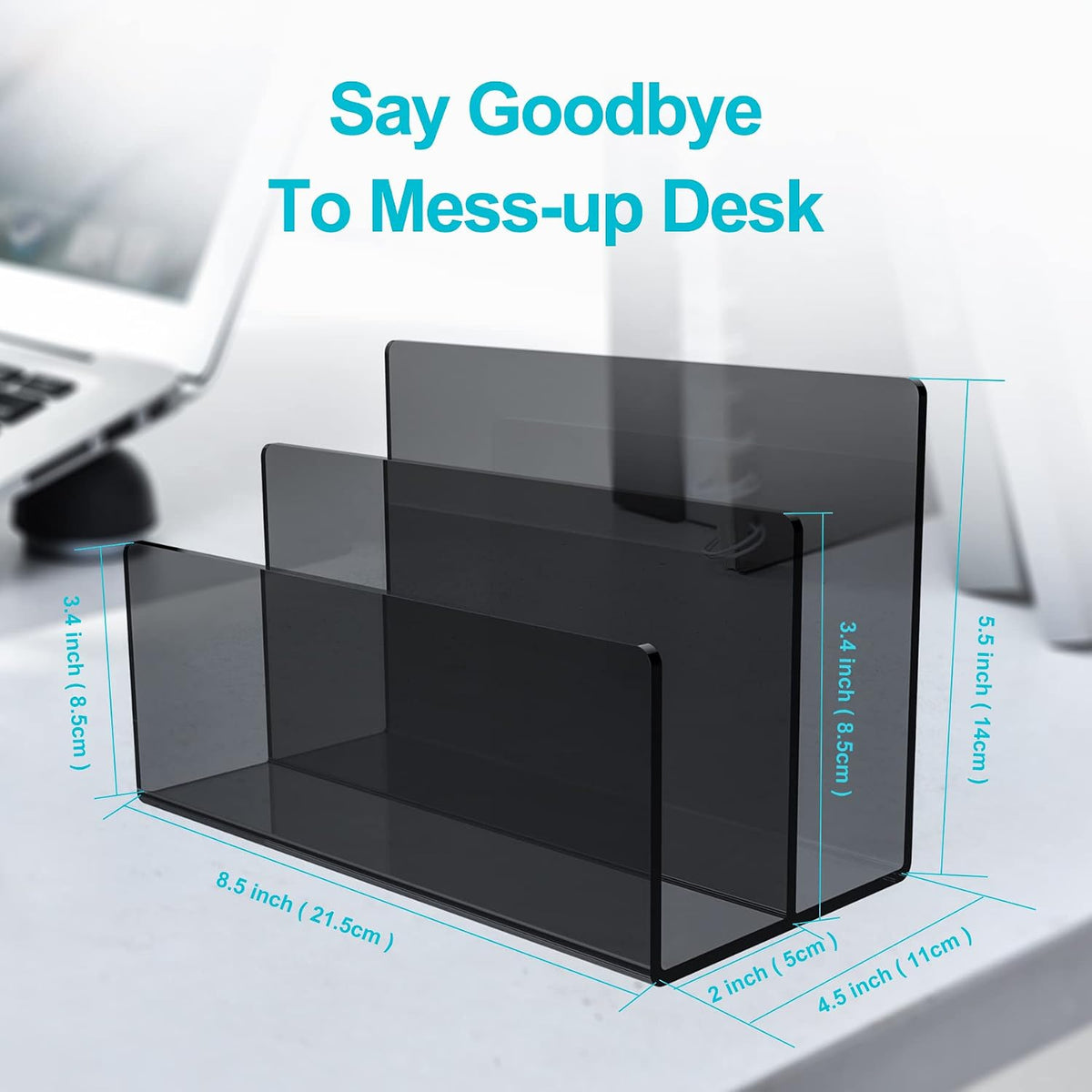 Boloyo Acrylic File Holder, 2 Sections Clear File Organizer Mail Letter Sorter Desktop Folder Holder for Home Office School Envelope Bill Filling Paper Document