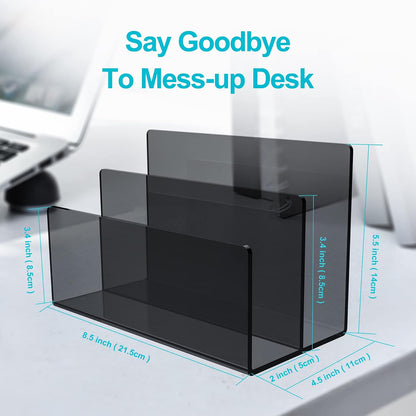 Boloyo Acrylic File Holder, 2 Sections Clear File Organizer Mail Letter Sorter Desktop Folder Holder for Home Office School Envelope Bill Filling Paper Document