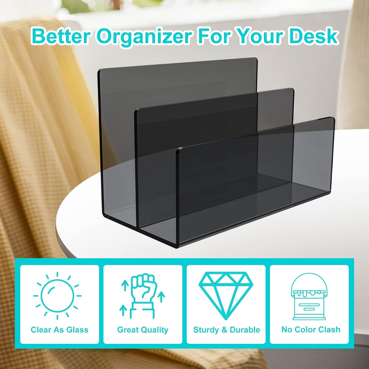 Boloyo Acrylic File Holder, 2 Sections Clear File Organizer Mail Letter Sorter Desktop Folder Holder for Home Office School Envelope Bill Filling Paper Document