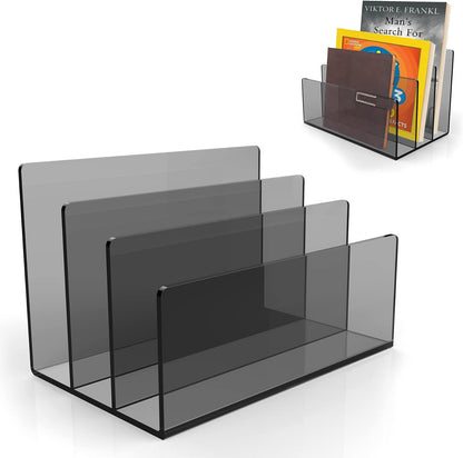 Boloyo Acrylic File Holder, 2 Sections Clear File Organizer Mail Letter Sorter Desktop Folder Holder for Home Office School Envelope Bill Filling Paper Document