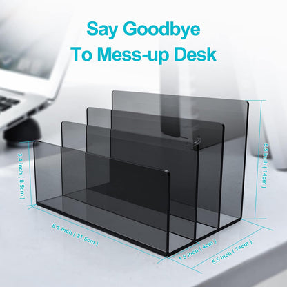 Boloyo Acrylic File Holder, 2 Sections Clear File Organizer Mail Letter Sorter Desktop Folder Holder for Home Office School Envelope Bill Filling Paper Document