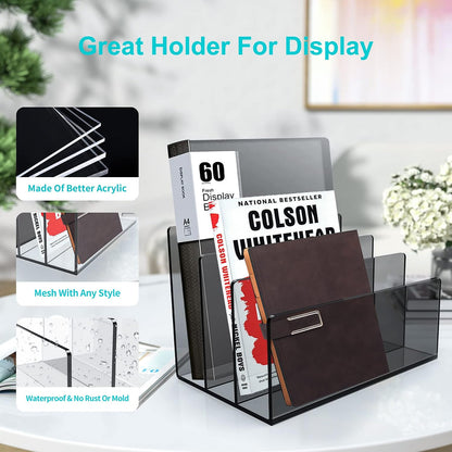 Boloyo Acrylic File Holder, 2 Sections Clear File Organizer Mail Letter Sorter Desktop Folder Holder for Home Office School Envelope Bill Filling Paper Document