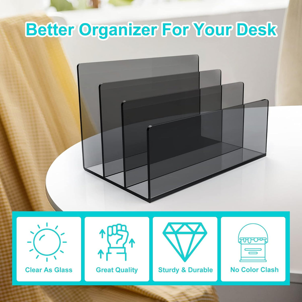 Boloyo Acrylic File Holder, 2 Sections Clear File Organizer Mail Letter Sorter Desktop Folder Holder for Home Office School Envelope Bill Filling Paper Document