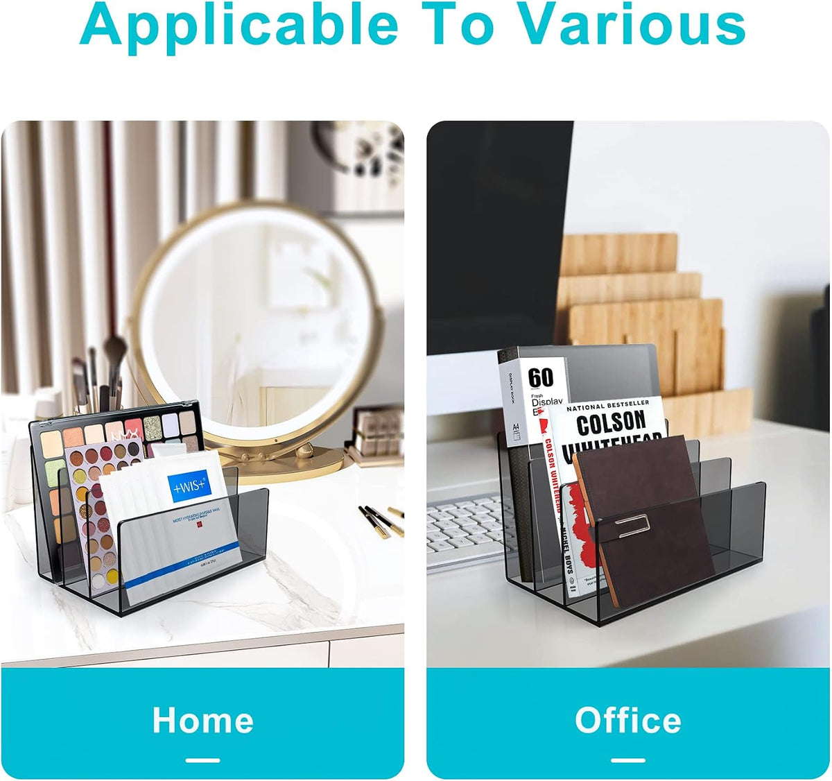 Boloyo Acrylic File Holder, 2 Sections Clear File Organizer Mail Letter Sorter Desktop Folder Holder for Home Office School Envelope Bill Filling Paper Document