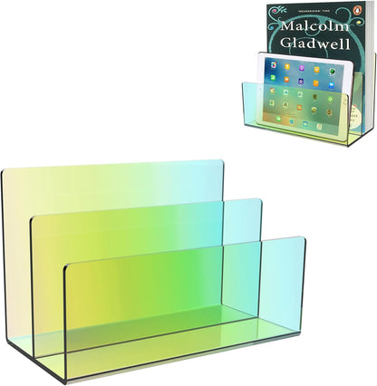 Boloyo Acrylic File Holder, 2 Sections Clear File Organizer Mail Letter Sorter Desktop Folder Holder for Home Office School Envelope Bill Filling Paper Document