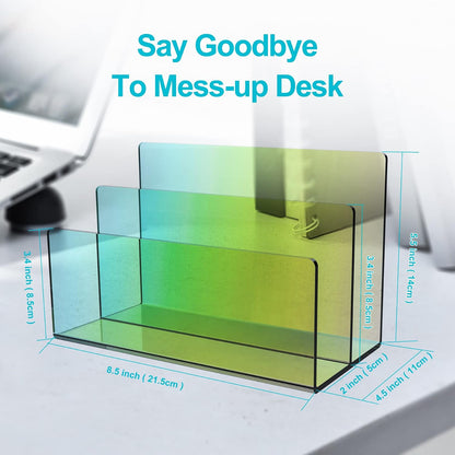 Boloyo Acrylic File Holder, 2 Sections Clear File Organizer Mail Letter Sorter Desktop Folder Holder for Home Office School Envelope Bill Filling Paper Document