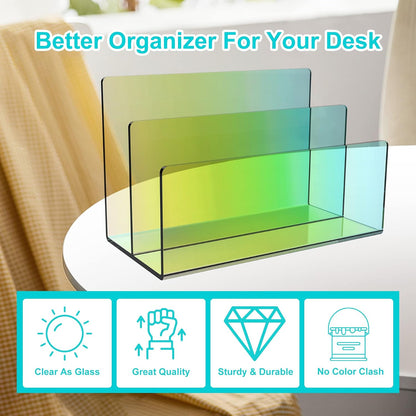 Boloyo Acrylic File Holder, 2 Sections Clear File Organizer Mail Letter Sorter Desktop Folder Holder for Home Office School Envelope Bill Filling Paper Document