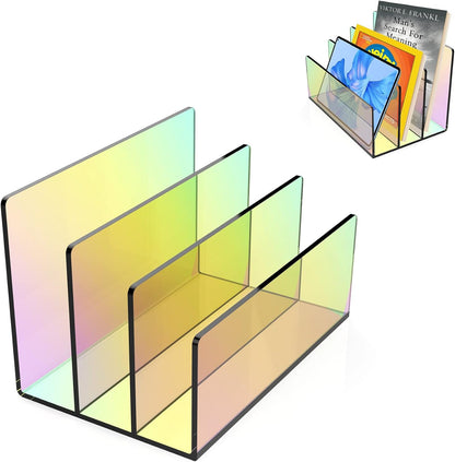 Boloyo Acrylic File Holder, 2 Sections Clear File Organizer Mail Letter Sorter Desktop Folder Holder for Home Office School Envelope Bill Filling Paper Document