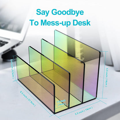 Boloyo Acrylic File Holder, 2 Sections Clear File Organizer Mail Letter Sorter Desktop Folder Holder for Home Office School Envelope Bill Filling Paper Document