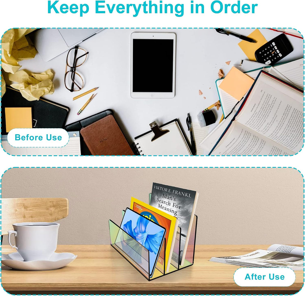 Boloyo Acrylic File Holder, 2 Sections Clear File Organizer Mail Letter Sorter Desktop Folder Holder for Home Office School Envelope Bill Filling Paper Document