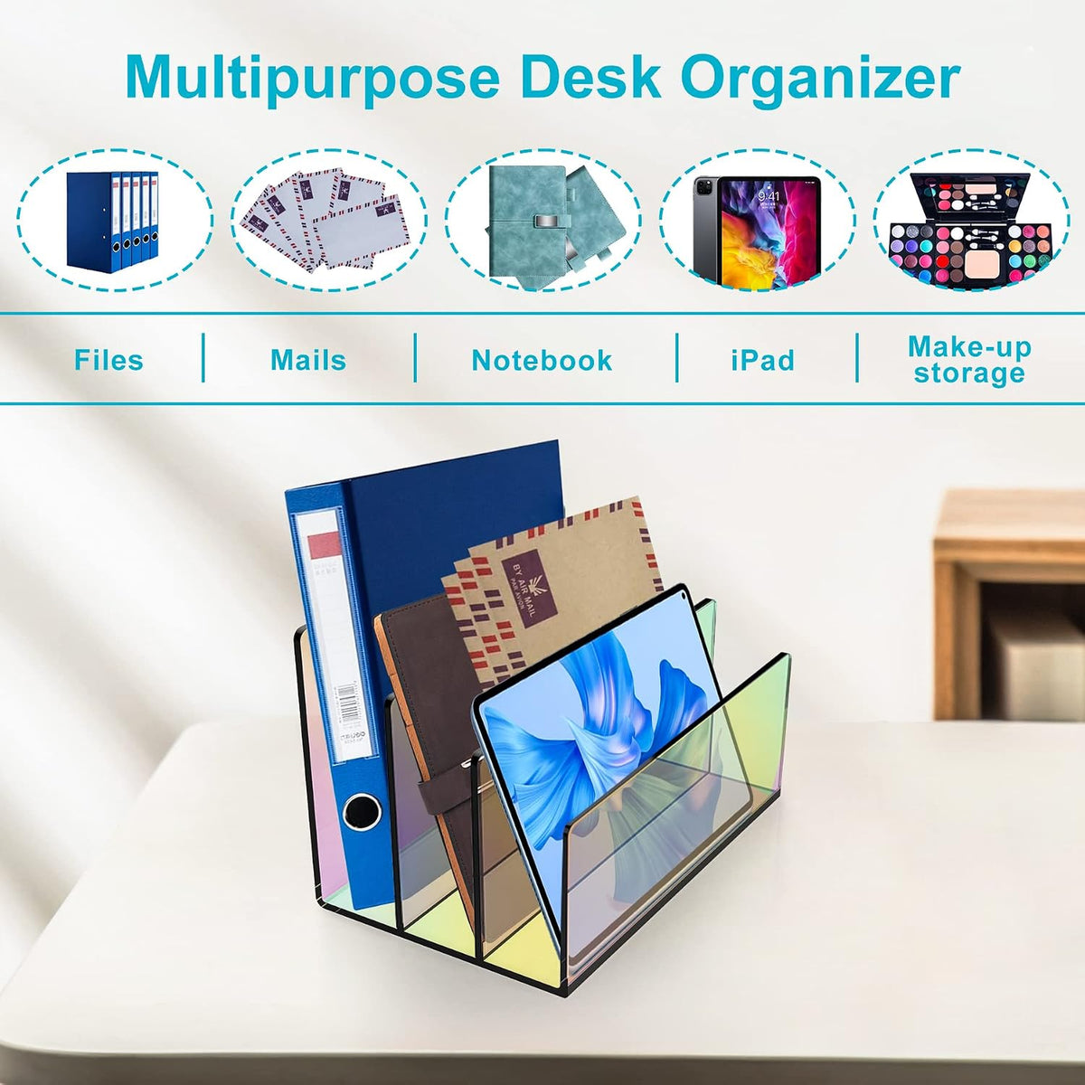 Boloyo Acrylic File Holder, 2 Sections Clear File Organizer Mail Letter Sorter Desktop Folder Holder for Home Office School Envelope Bill Filling Paper Document
