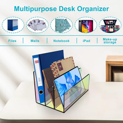 Boloyo Acrylic File Holder, 2 Sections Clear File Organizer Mail Letter Sorter Desktop Folder Holder for Home Office School Envelope Bill Filling Paper Document