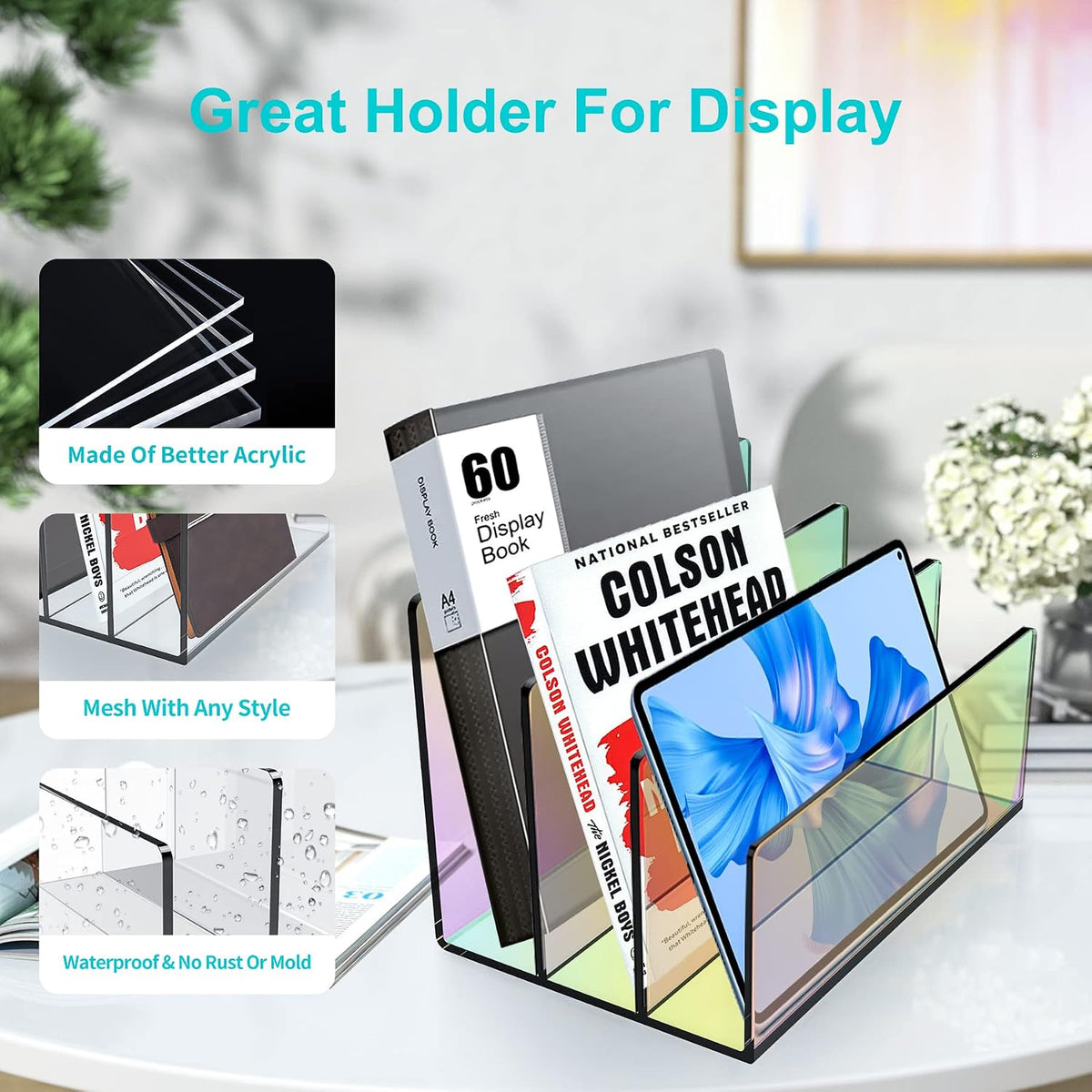 Boloyo Acrylic File Holder, 2 Sections Clear File Organizer Mail Letter Sorter Desktop Folder Holder for Home Office School Envelope Bill Filling Paper Document