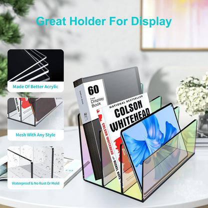 Boloyo Acrylic File Holder, 2 Sections Clear File Organizer Mail Letter Sorter Desktop Folder Holder for Home Office School Envelope Bill Filling Paper Document