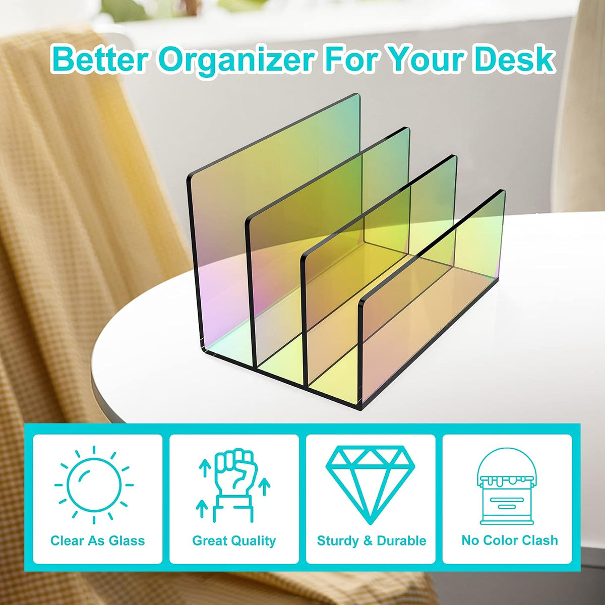 Boloyo Acrylic File Holder, 2 Sections Clear File Organizer Mail Letter Sorter Desktop Folder Holder for Home Office School Envelope Bill Filling Paper Document