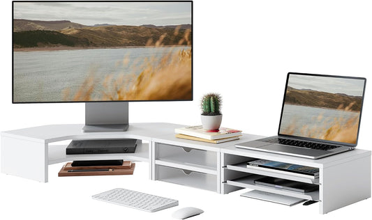 Dual Monitor Stand with Storage, Corner Desk Shelf for Top of Desk