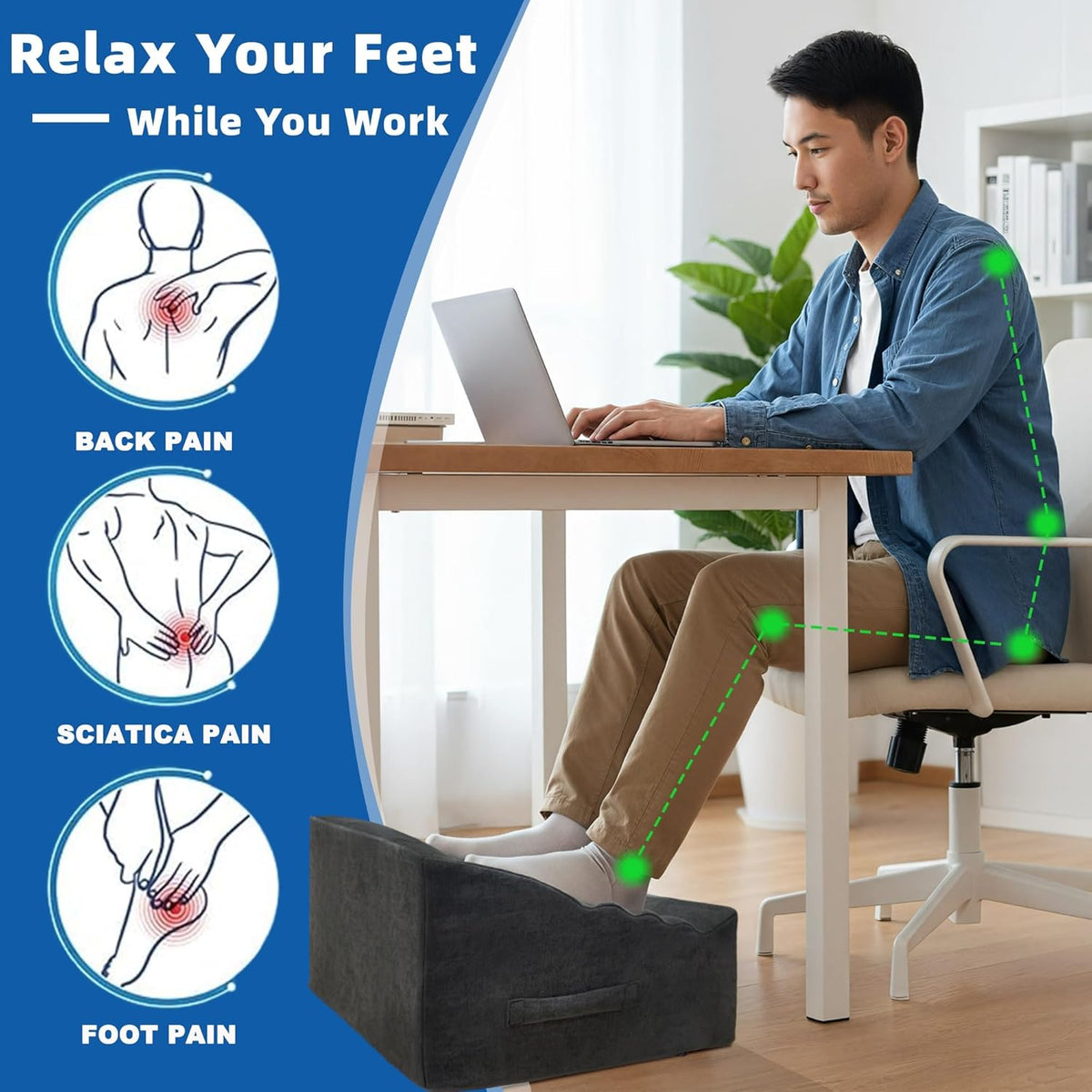 Under Desk Foot Rest, Adjustable Height Foot Stool for Office