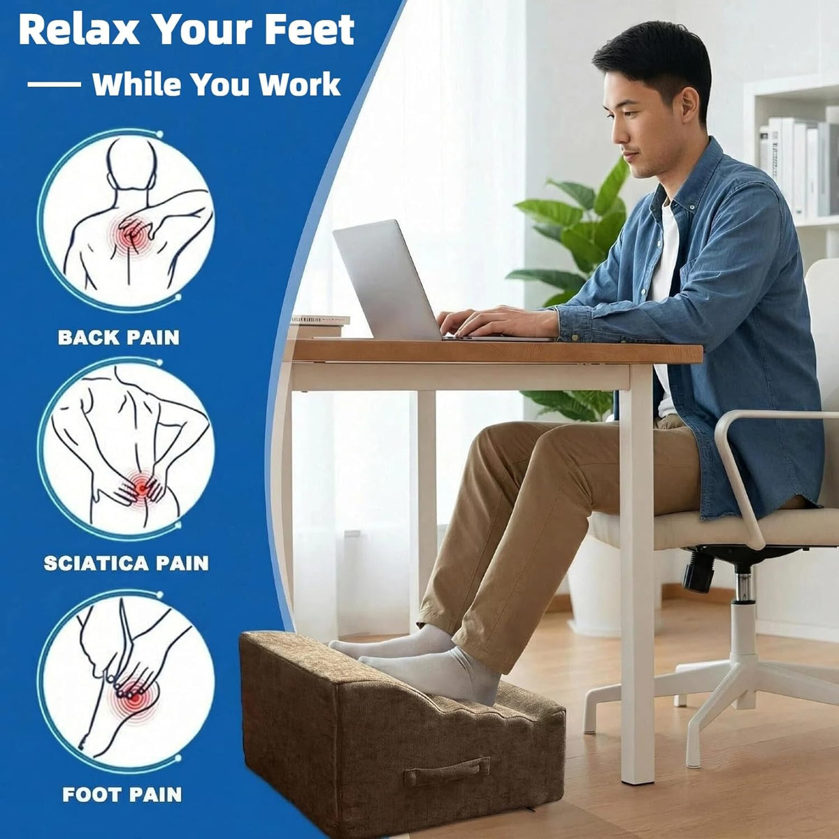 Under Desk Foot Rest, Adjustable Height Foot Stool for Office