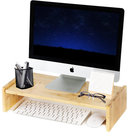 Solid Wood Monitor Stand Riser, Monitor Riser with 2 Adjustable Height, 15.8 inch Computer Riser for Computer, iMac, PC, Printer, Computer Monitor Stand for Home & Office, Natural