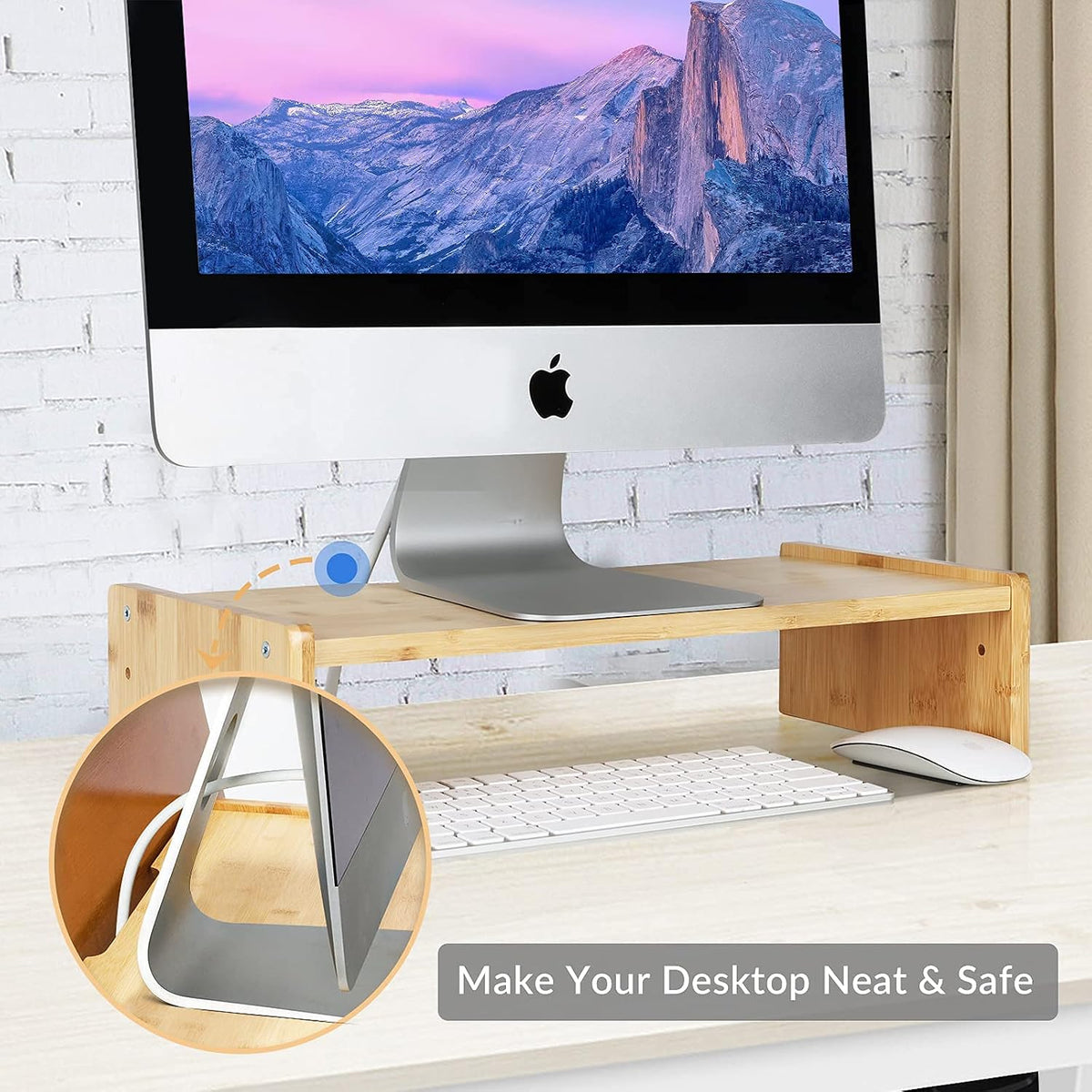 Solid Wood Monitor Stand Riser, Monitor Riser with 2 Adjustable Height, 15.8 inch Computer Riser for Computer, iMac, PC, Printer, Computer Monitor Stand for Home & Office, Natural