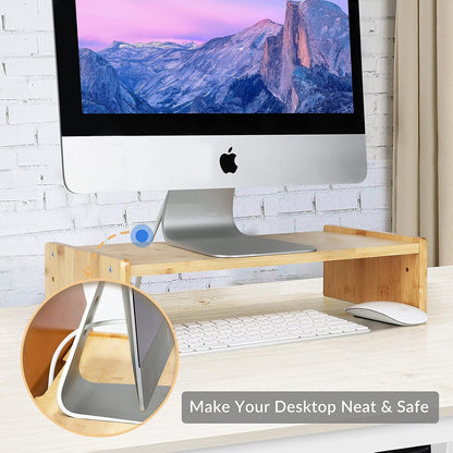 Solid Wood Monitor Stand Riser, Monitor Riser with 2 Adjustable Height, 15.8 inch Computer Riser for Computer, iMac, PC, Printer, Computer Monitor Stand for Home & Office, Natural